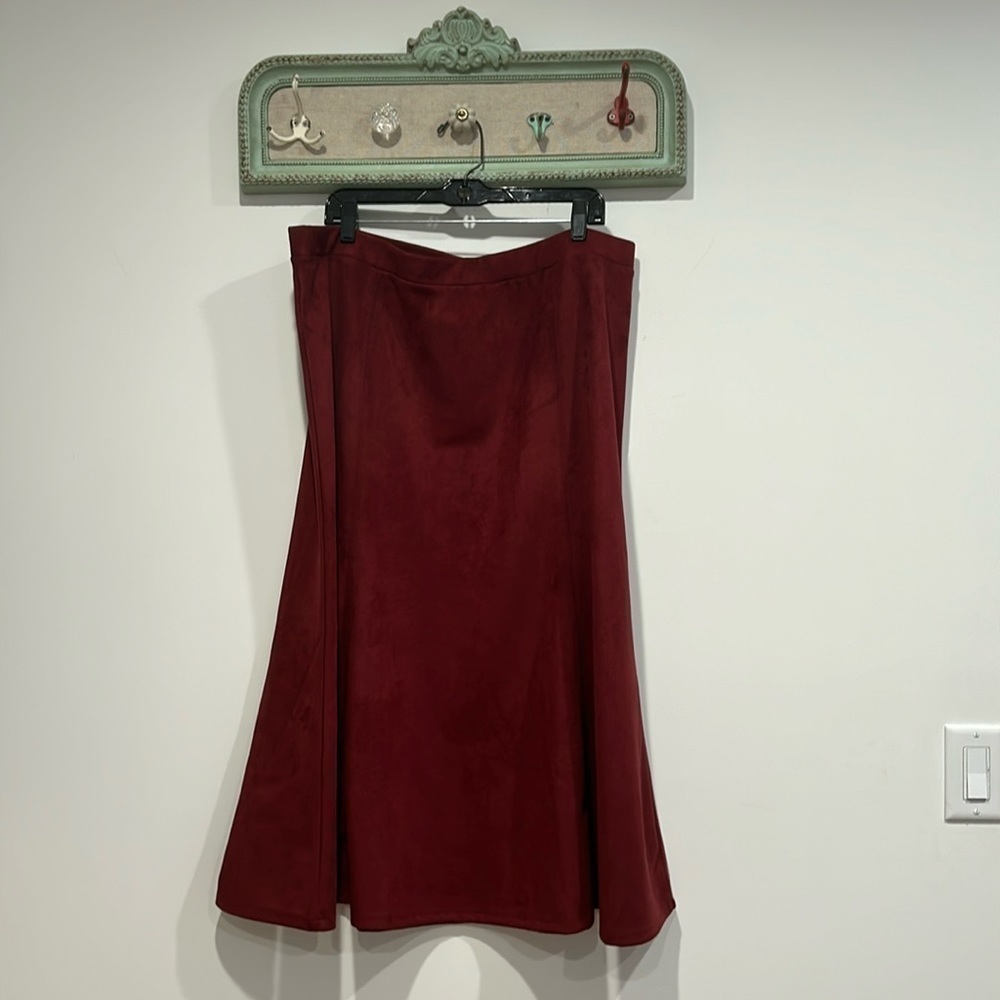 Jason Wu Faux Suede Maroon Merlot elastic waist maxi skirt plus size 1X women’s
